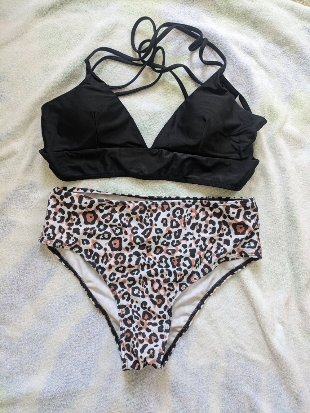 SHEIN Black & Pink Leopard Print Bikini Set
